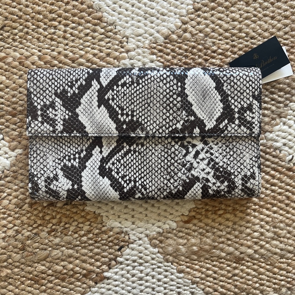 NWT Brooks Brothers Snakeskin Print Foldover/Envelope Leather Clutch - Picture 12 of 15